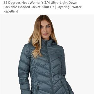 32 Degrees lightweight down 3/4 length women’s coat large L Goblin Blue